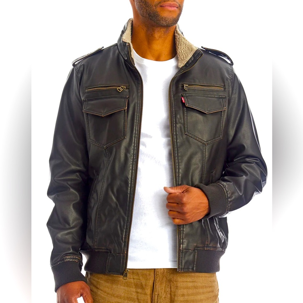 Levi’s faux leather Sherpa lined aviator jacket